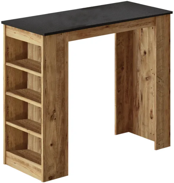 NORDVÄRK ST1 bárasztal, 3 polccal - natúr és fekete melamin (120x51,6)