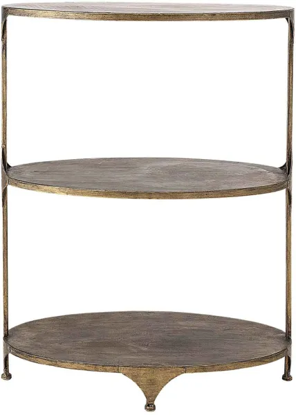 CREATIVE COLLECTION bárasztal - sárgaréz színű fém, 2 polccal, ovális