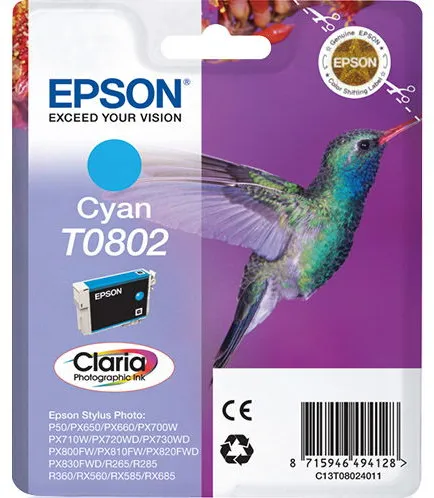 Epson T0802 C13T08024011 Cián tintapatron, 350 oldal