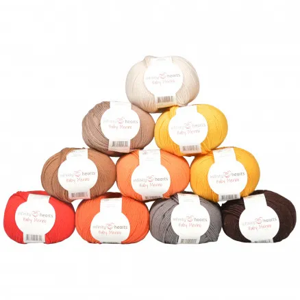 Infinity Hearts Baby Merino fonalcsomag 13 barna és narancssárga árnyalatban - 10 db - Infinity Hearts Baby Merino fonalcsomag 13 szürke és barna árnyalatban