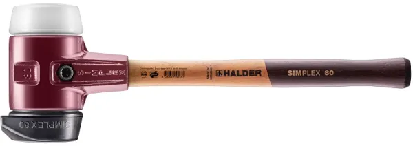 SIMPLEX puhaarcú kalapács öntöttacél házzal és fa nyéllel, Ø 80, Gumi összetétel 'stand-up'/ Szuperműanyag