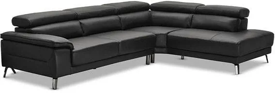 Napoli sarokkanapé dönthető funkcióval - fekete bőr - Jobbos