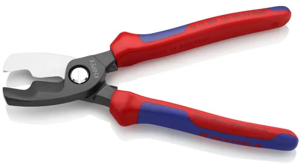 Knipex kábelvágó olló dupla pengével, kerek, műanyag szigetelt fogantyúkkal 200 mm